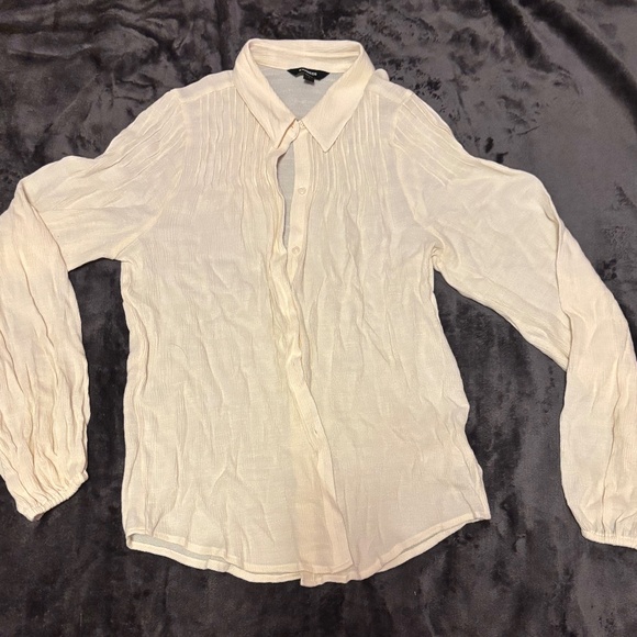 Cream Express Button Down Shirt with Balloon Sleeves - Picture 1 of 8